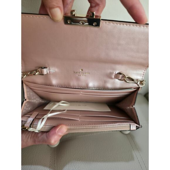 Nwt Kate Spade Rose Gold Pink Glitter Sunset Lane Milou Wallet Clutch Chain Bag - Picture 14 of 14